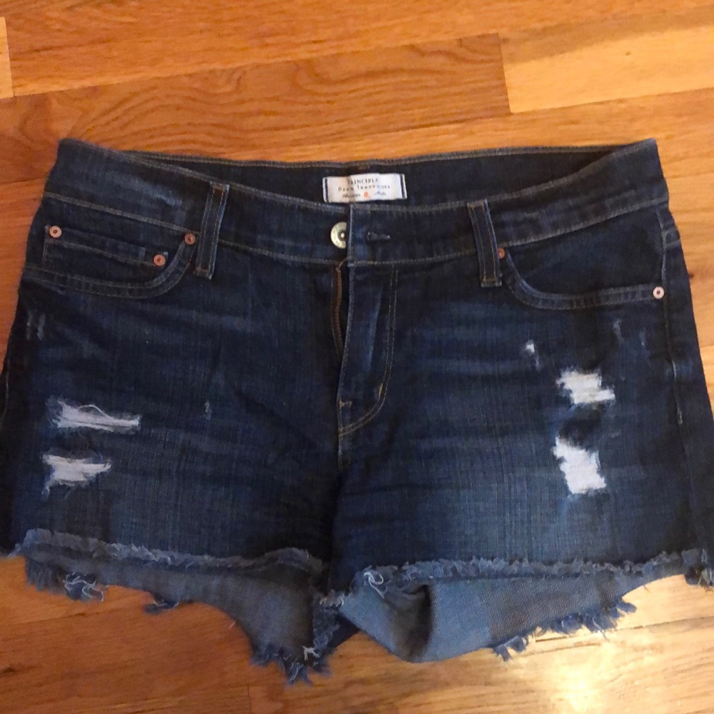 Dark wash distressed jean shorts